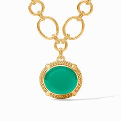 Cabochon Statement Necklace in Gold Iridescent Emerald Green