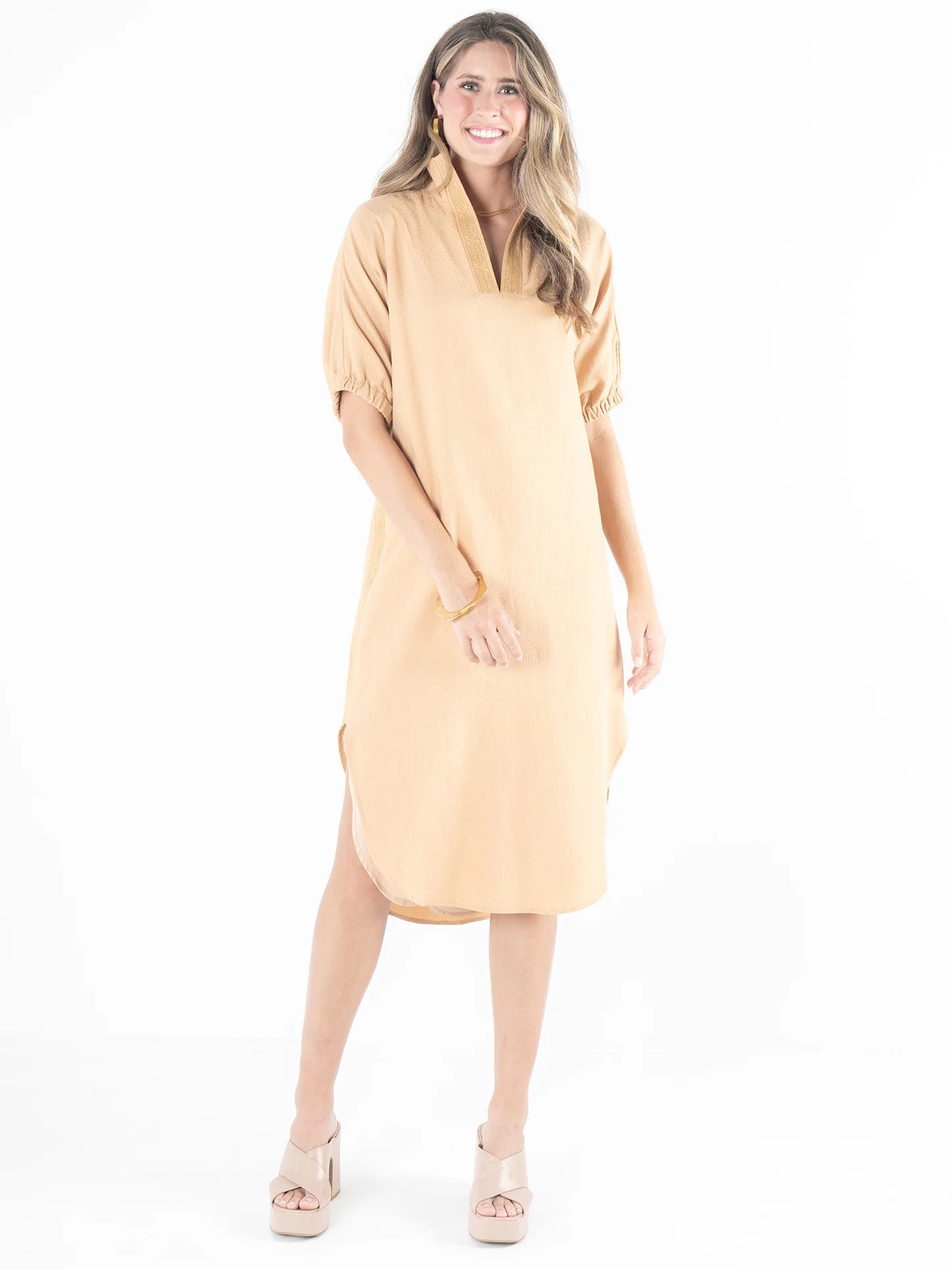 Poppy Caftan Dress in Lark Monogram by Emily McCarthy