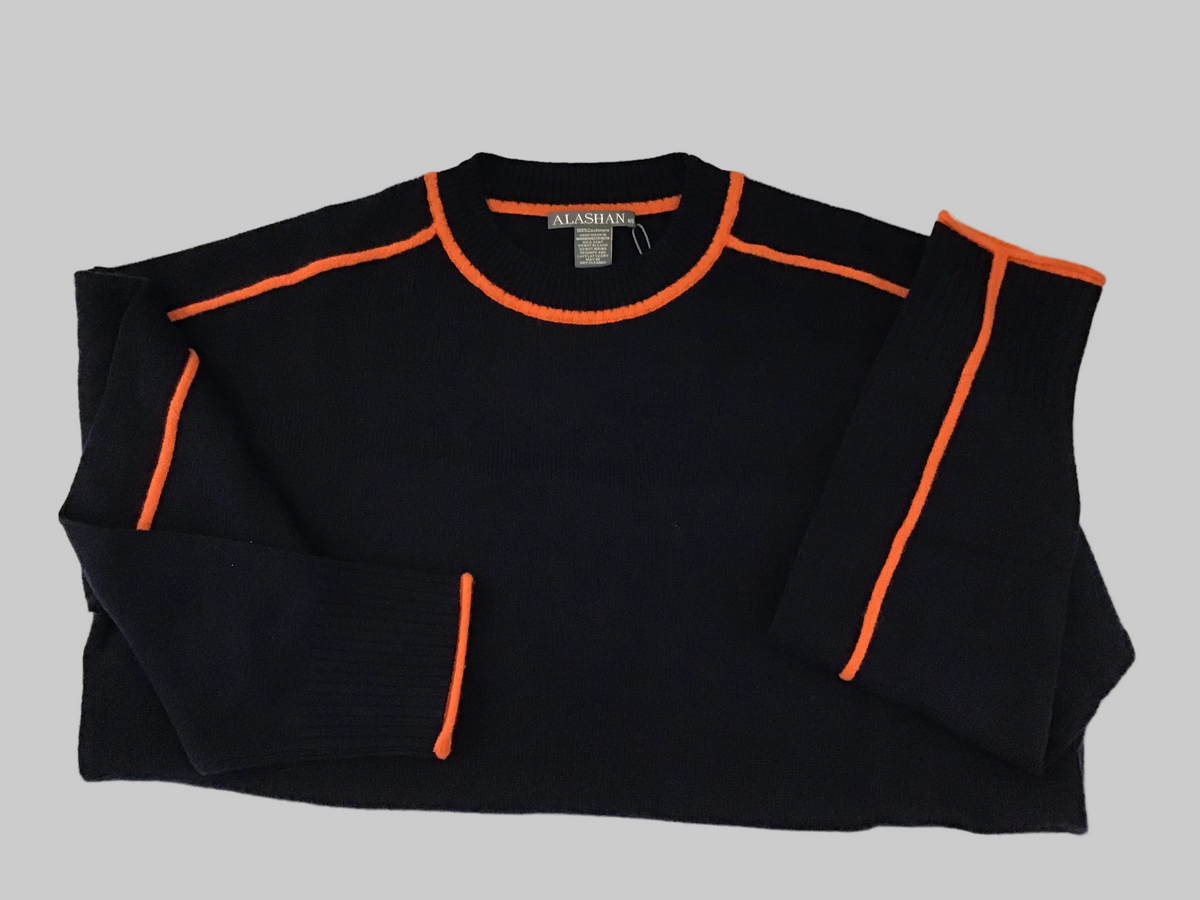 Eliana Crew Cashmere Crew Sweater in Indigo and Paris by Alashan