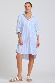 Popover Shirt Dress White/Blue St Floral by Shirty