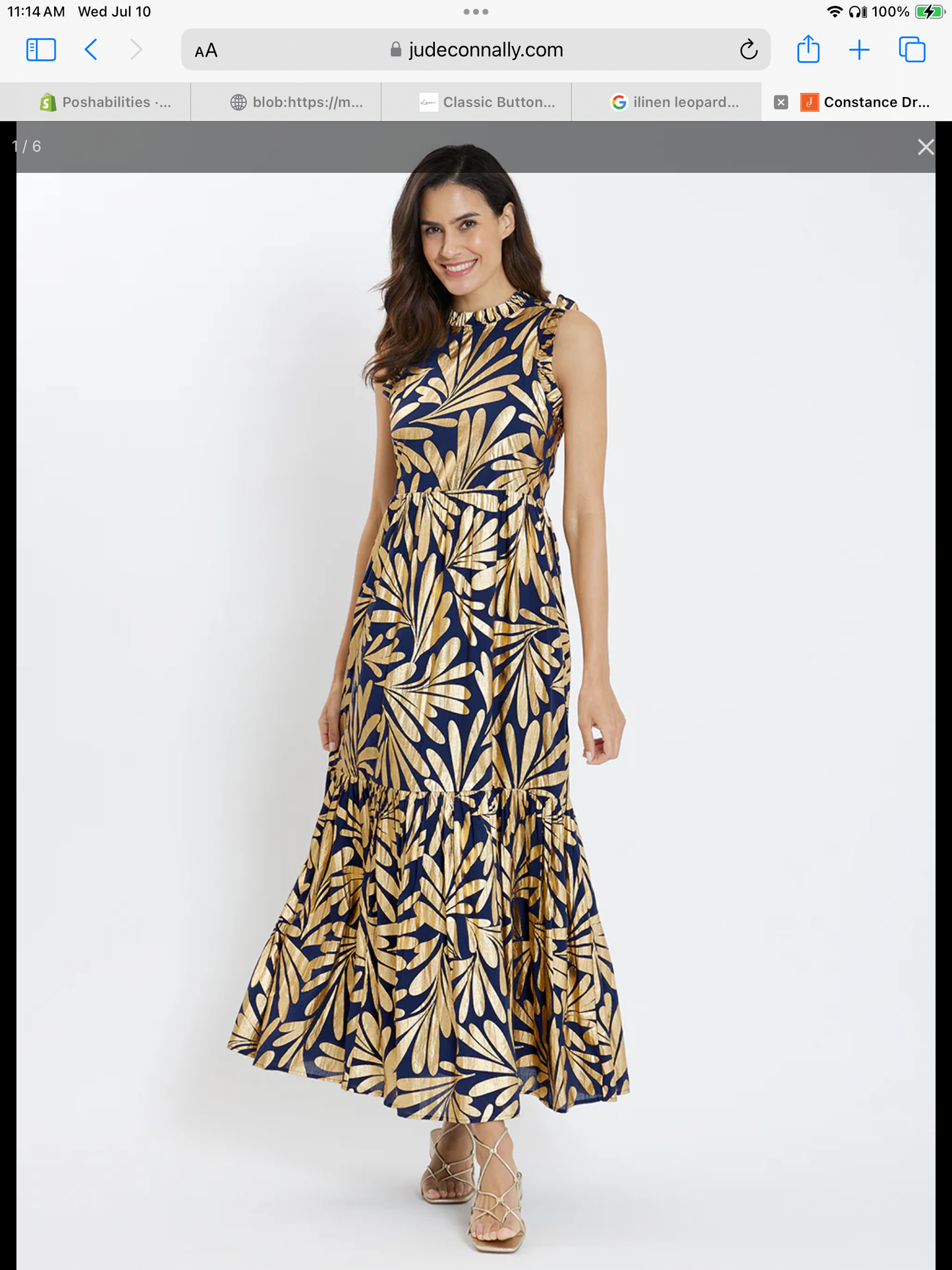 Constance Dress Ornamental Leaf Navy Gold by Jude Connally