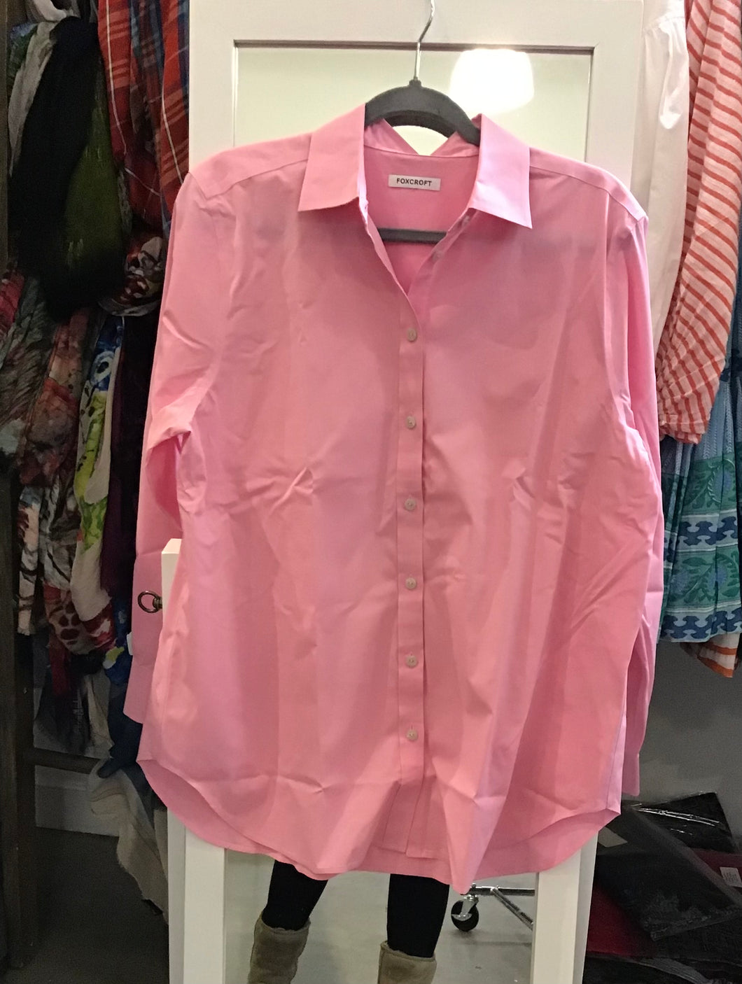 Boyfriend Stretch No Iron Tunic in Bubblegum by Foxcroft NYC