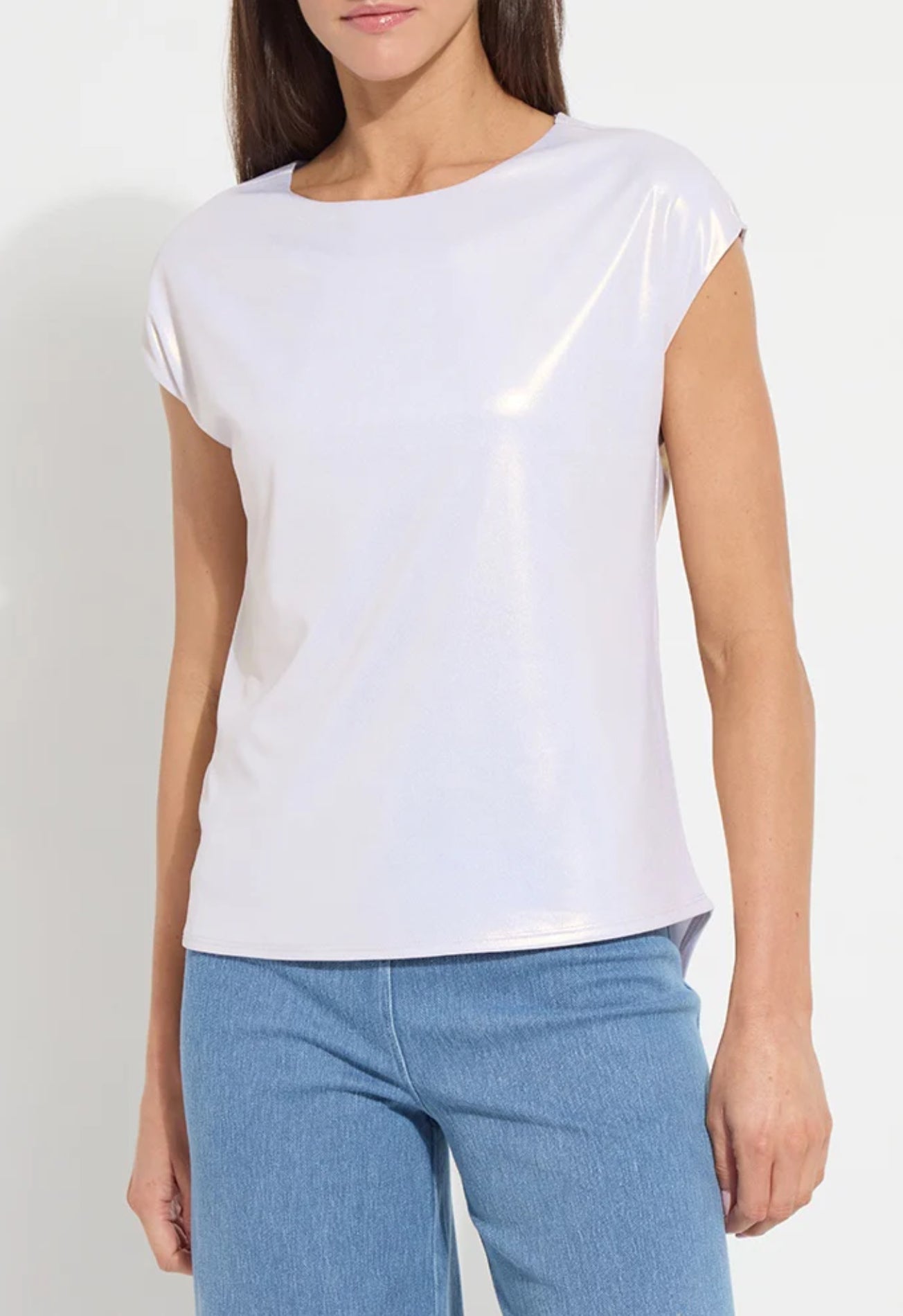 Lyssentials Metallic Jersey Top in White Gold by Lysse 3923