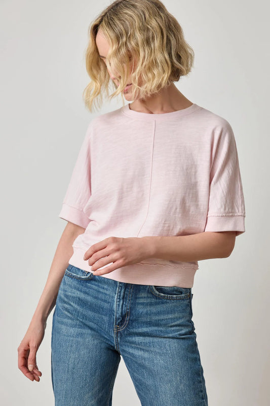 Rib Trim Short Sleeve Tee in Petal by Lilla P