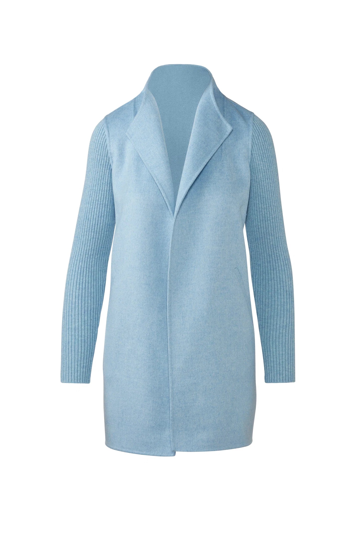 Ribbed Sleeve Cashmere Coat in Horizon Blue by Kinross Cashmere