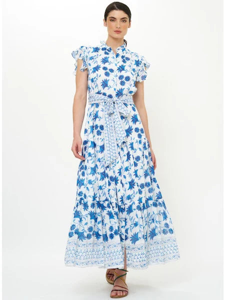 Ruffle Collar Maxi Dress in Marion Blue by Oliphant