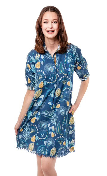 Chatham Dress Blue Underwater Print by Dizzy Lizzie