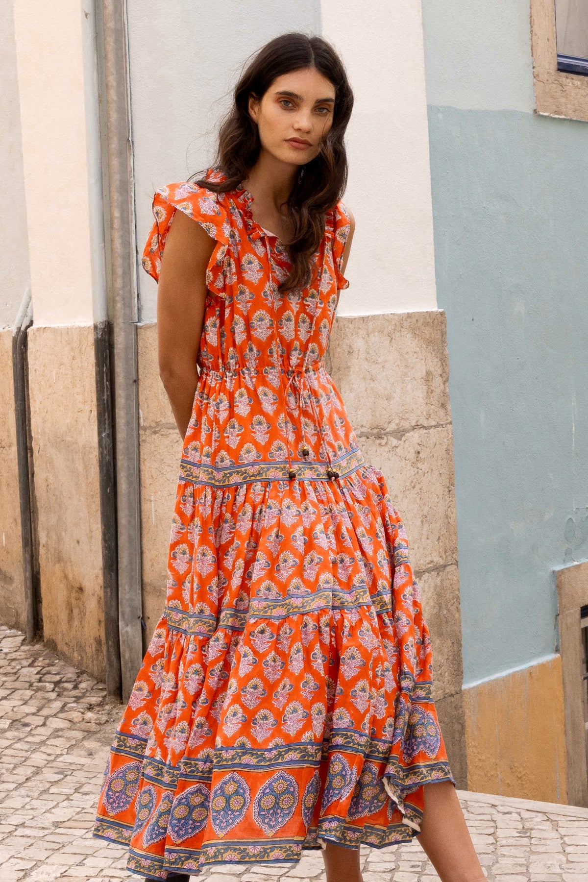 Cinched Flirty Midi in Patna Red by Oliphant