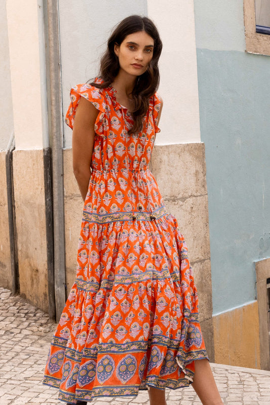 Cinched Flirty Midi in Patna Red by Oliphant