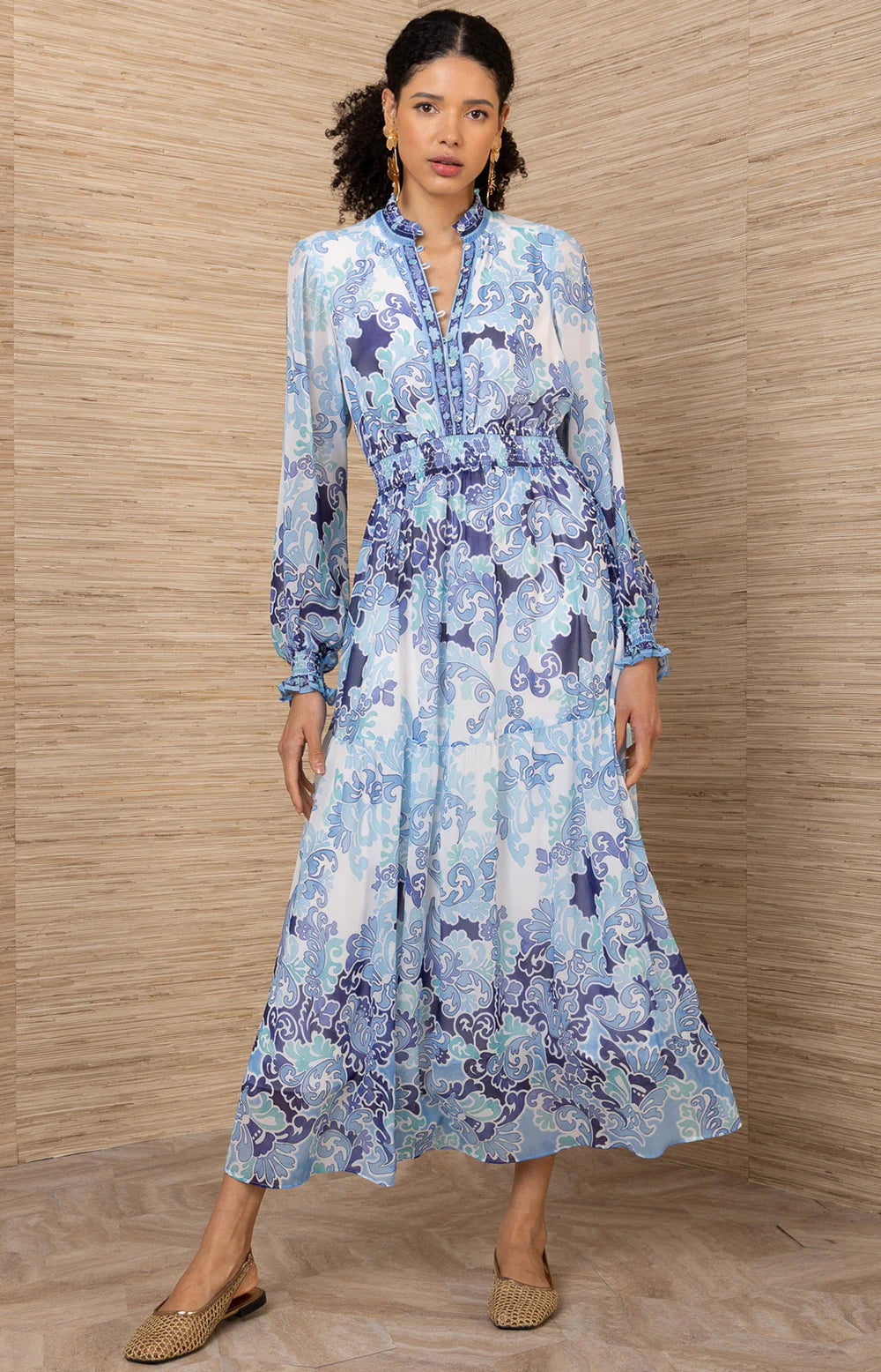Bertille Chiffon Maxi Dress in Blue by Hale Bob