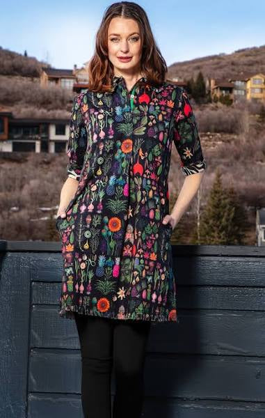 Chatham Dress Black Botanical Print 615A-F3027