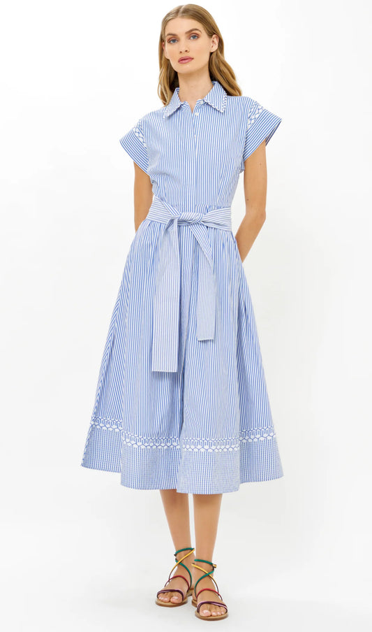 Belted Shirt Dress in Sconset Blue by Oliphant