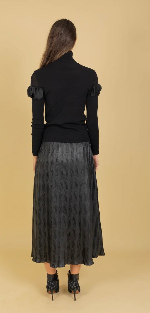 Pleated Midi Skirt in Black by Jessie Liu