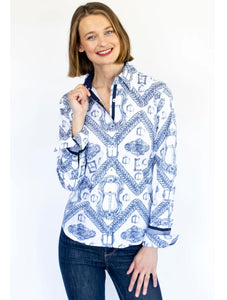 Rome Shirt Navy Buckles by Dizzy Lizzie