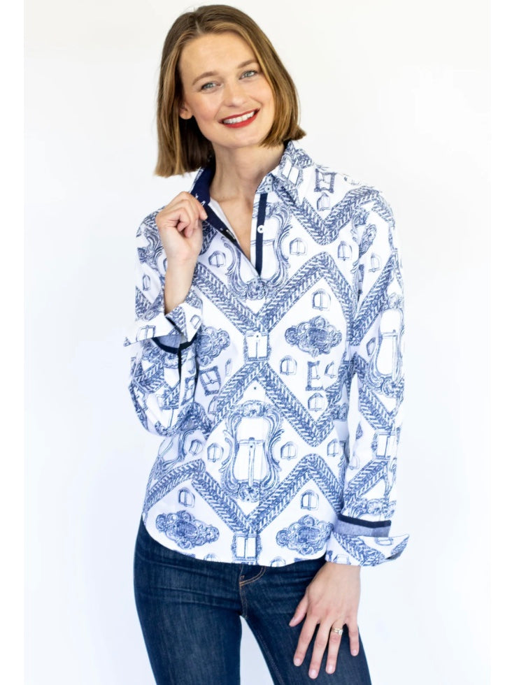 Rome Shirt Navy Buckles by Dizzy Lizzie