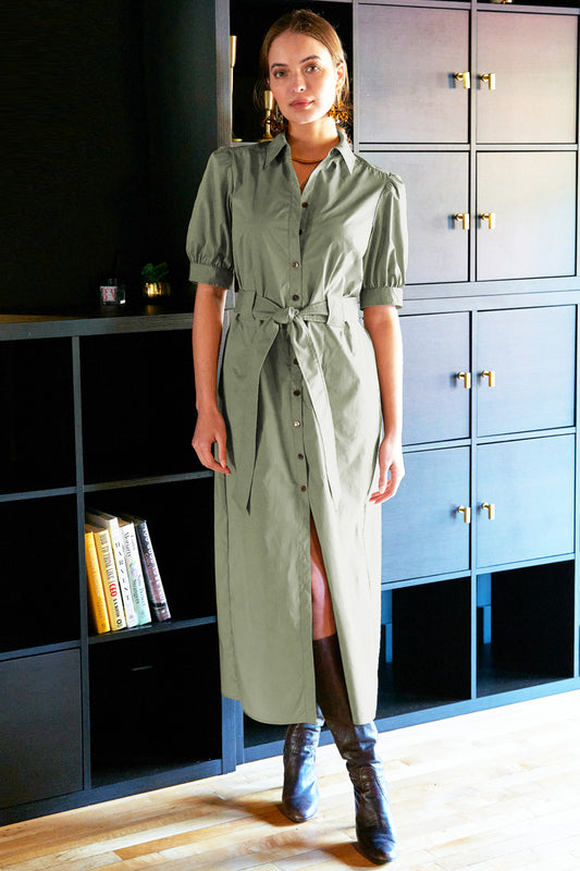 Harper Dress Long Weathercloth in Sage by Finley