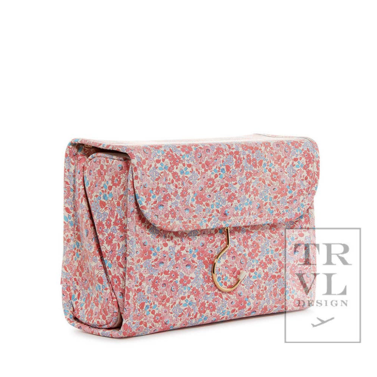 Luxe Hanging Toiletry Case in Marseille with Pink Pinstripe Liner