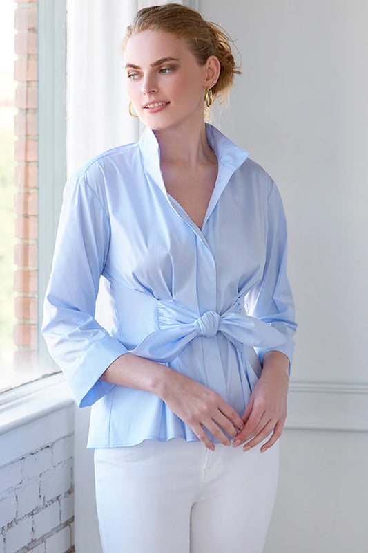 3/4 Sleeve Rocky Shirt Solid Silky Poplin in Pale Blue by Finley