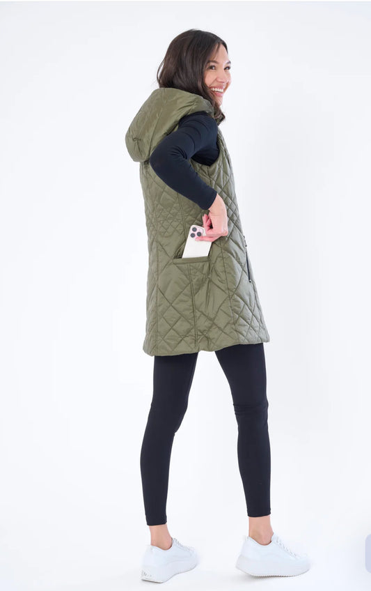Long Down Filled Puffer with Hood in Basil by My Anorak