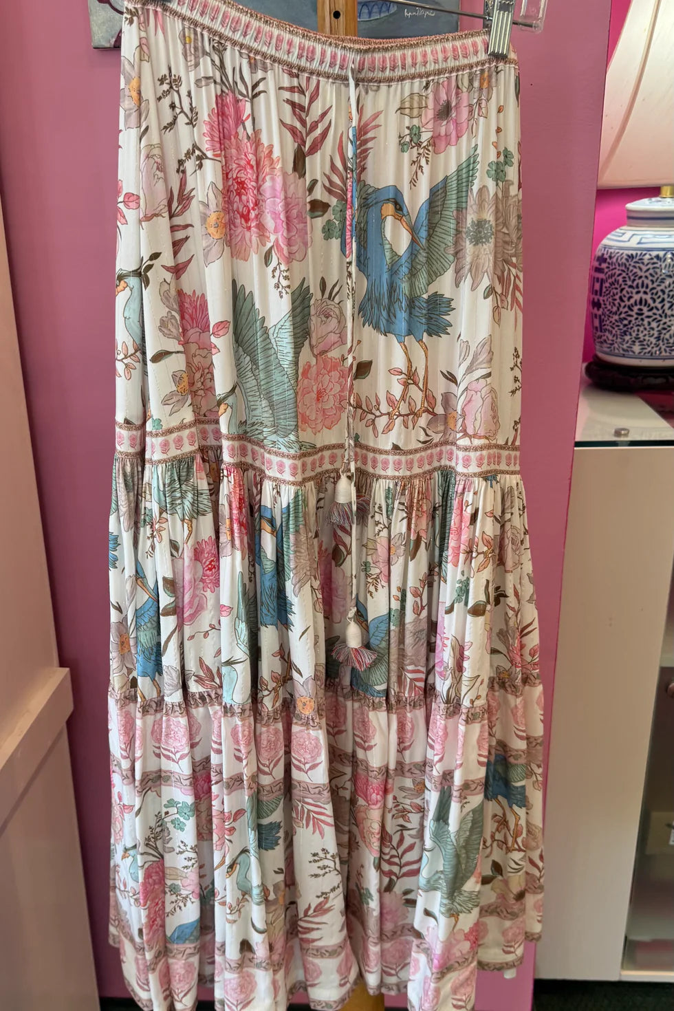 Osiris Skirt in Ivory Heron Print by Strawberry