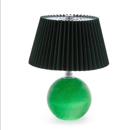 Cordless Glass Table Lamp with Pleated Shade