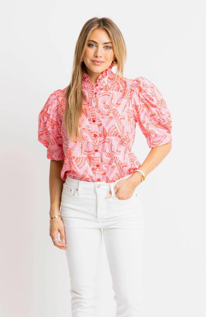 Tropical Linen Button Top in Pink by Karlie