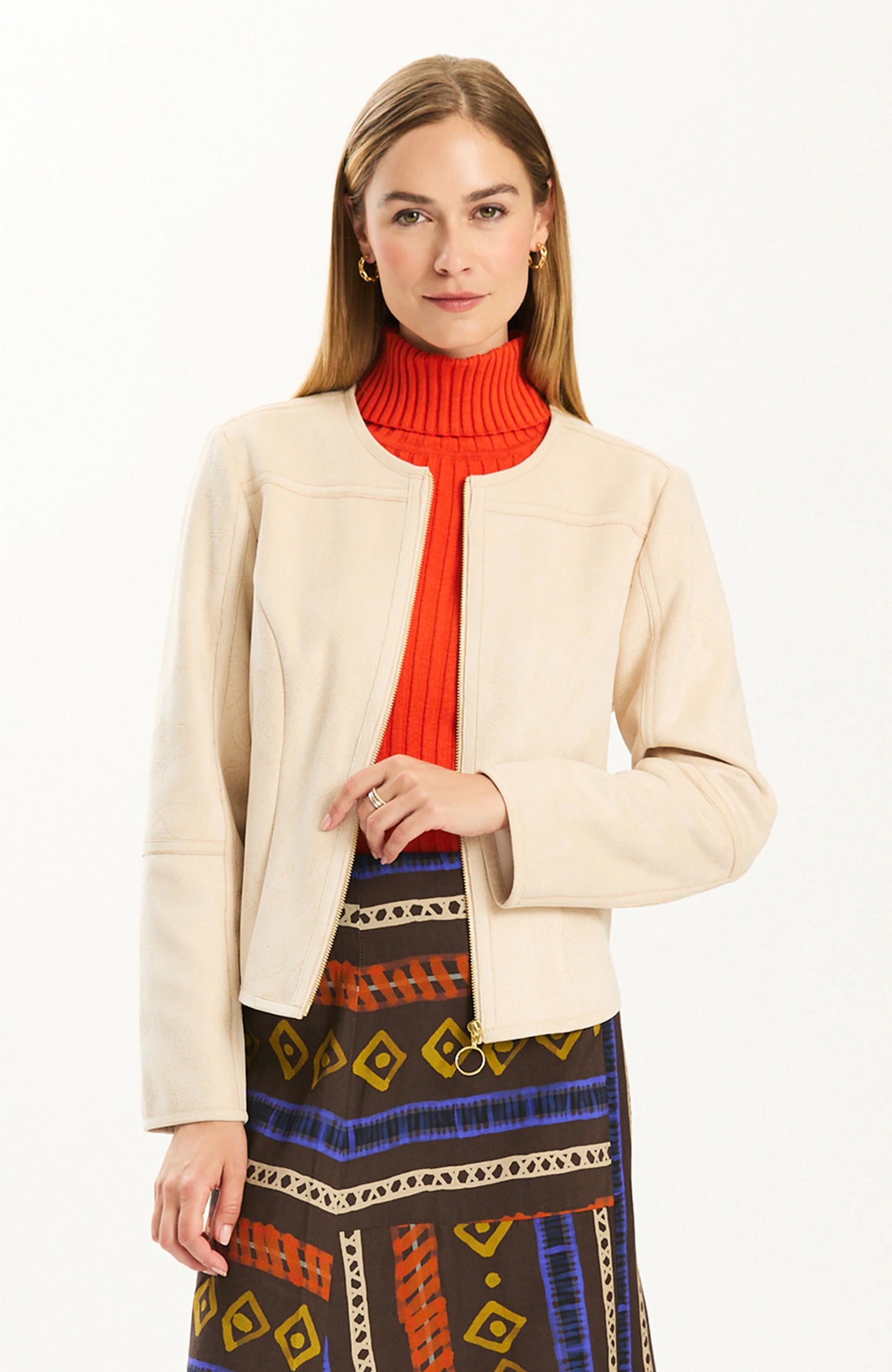 Piper Etched Paisley Suede Jacket in Light Pebble by Tyler Böe