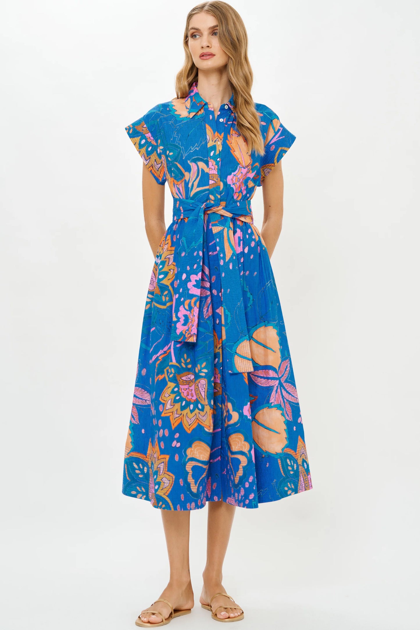 Antico Blue Belted Shirt Dress by Oliphant