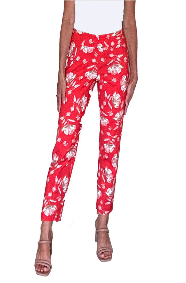 Krazy Larry Pants - P507 Basic Ankle Pants TANGERINE FLOWERS