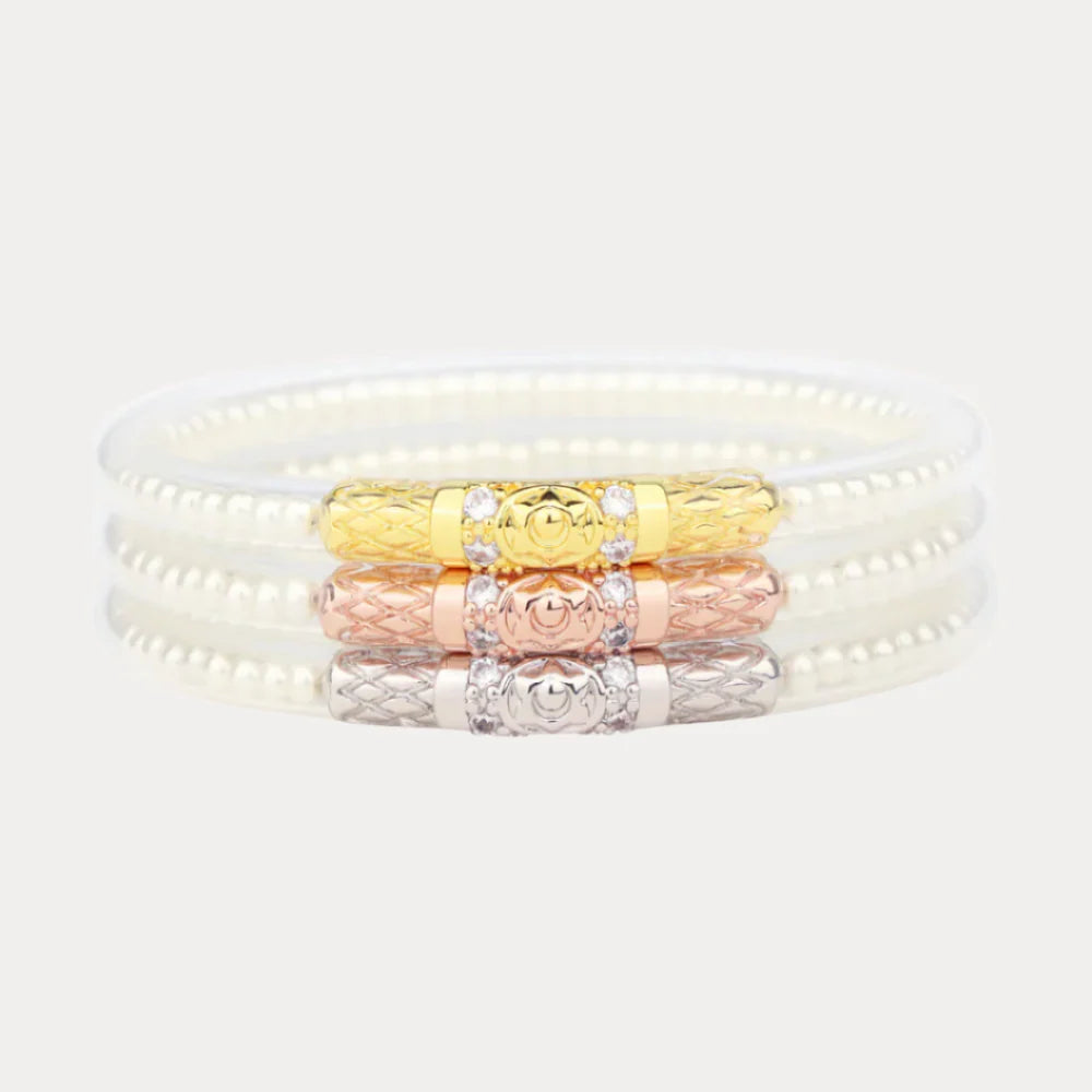 Three Queens All Weather Bangles in White Pearl-Medium