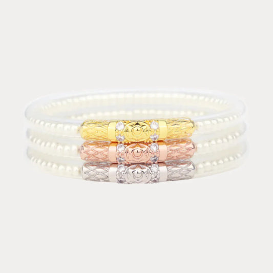 Three Queens All Weather Bangles in White Pearl-Medium