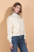 Textured Silk Bomber Jacket in Ivory