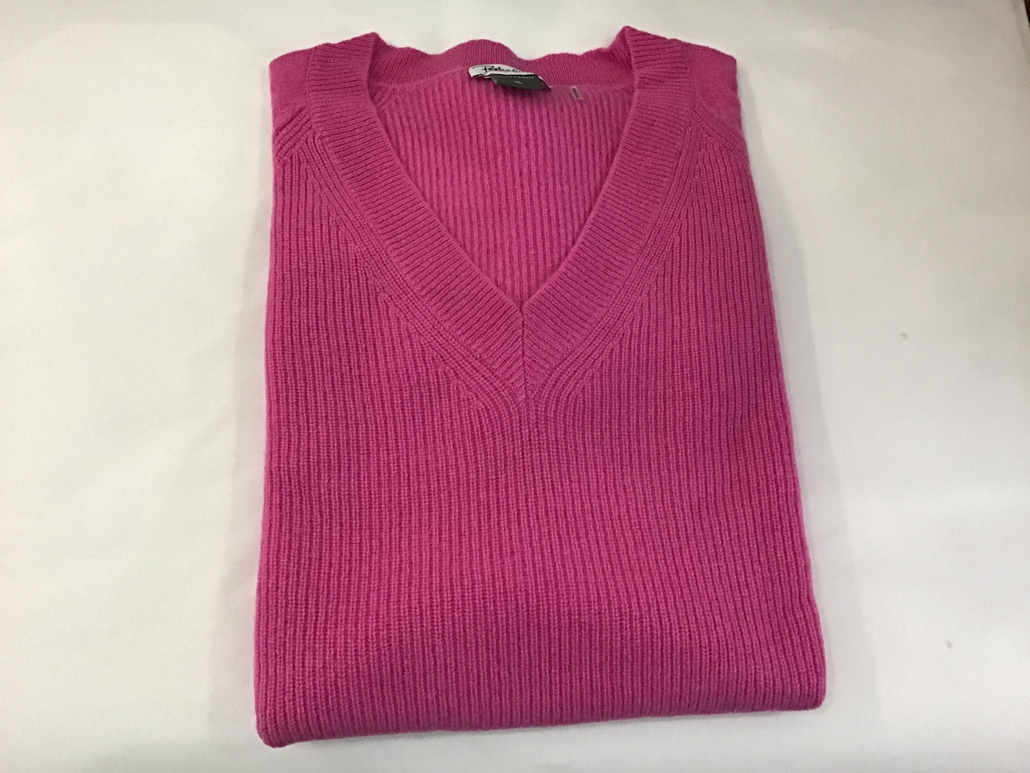 100% Cashmere V-Neck Shaker Sweater in Cerise by Pure Amici