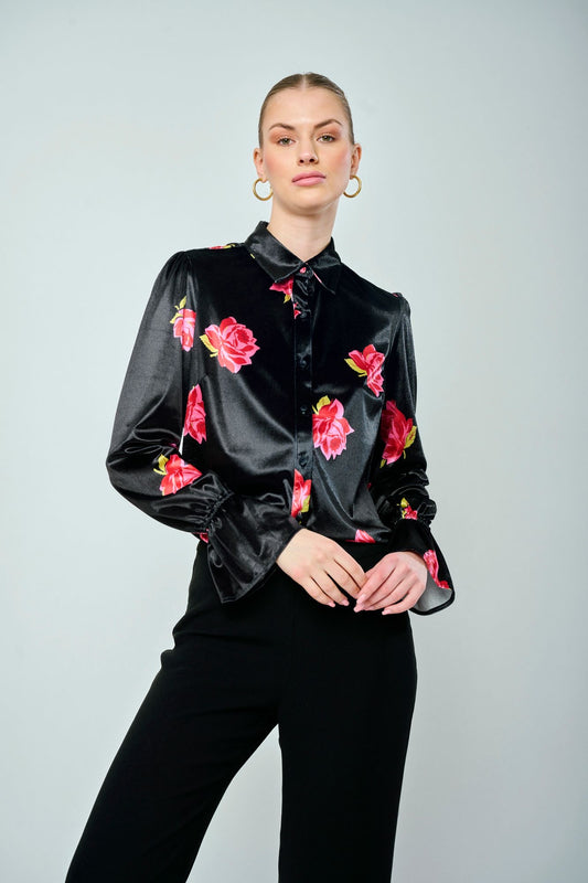 Jona Top in Black Rosy Garden by Flora Bea