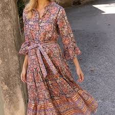 Ruffle Collar Bell Maxi in Matera Navy