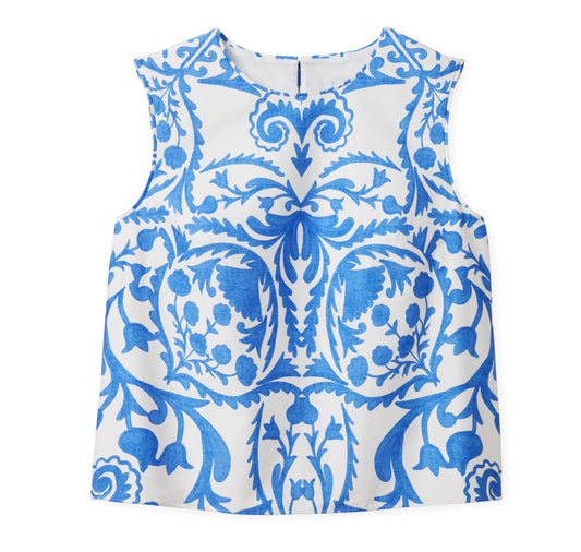 Linda Top in Faraway Print-Provence Blue by Cartolina
