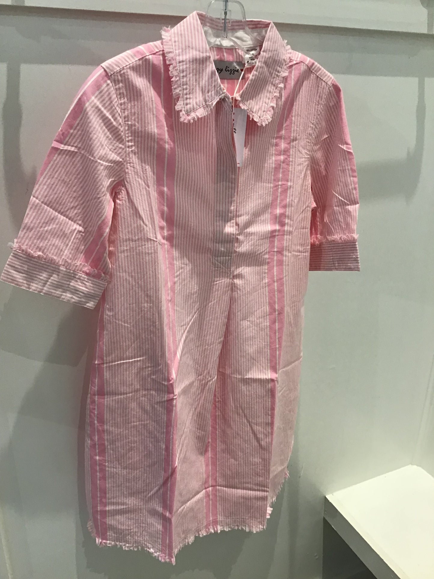 Chatham Dress in Pink White Stripes by Dizzy Lizzie