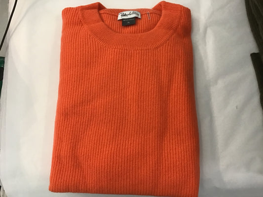 100% Cashmere Crew Shaker Sweater in Flame by Pure Amici