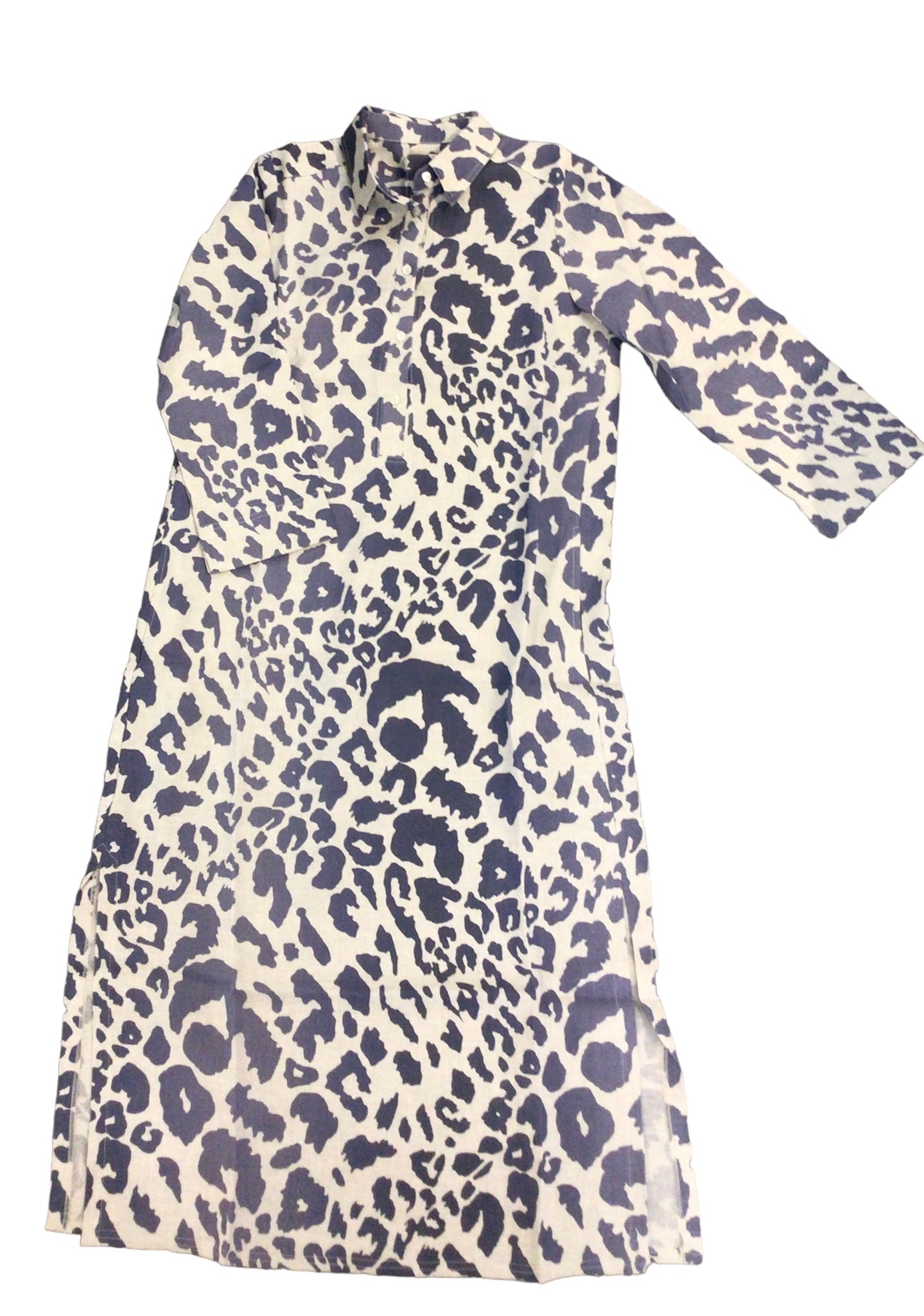 Long Shirt Dress in Leopard Navy Print by Ilinen