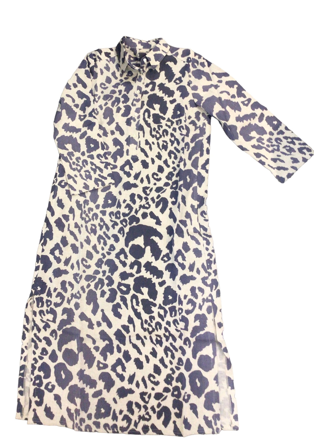 Long Shirt Dress in Leopard Navy Print by Ilinen