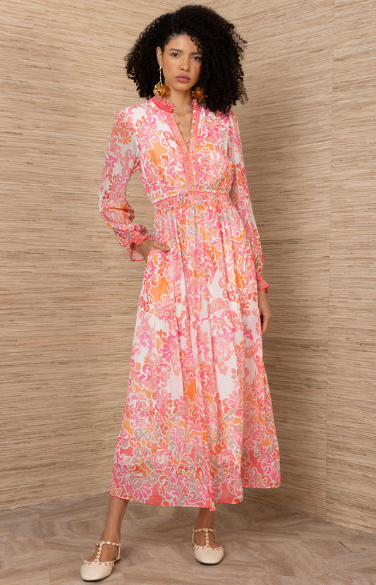 Bertille Chiffon Maxi Dress in Pink/Orange  by Hale Bob