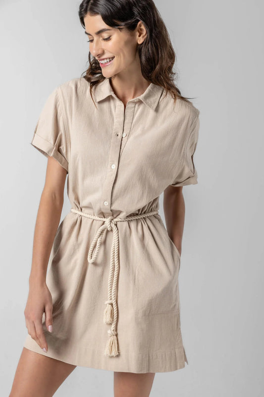 Half Placket Shirt Dress in Flax by Lilla P