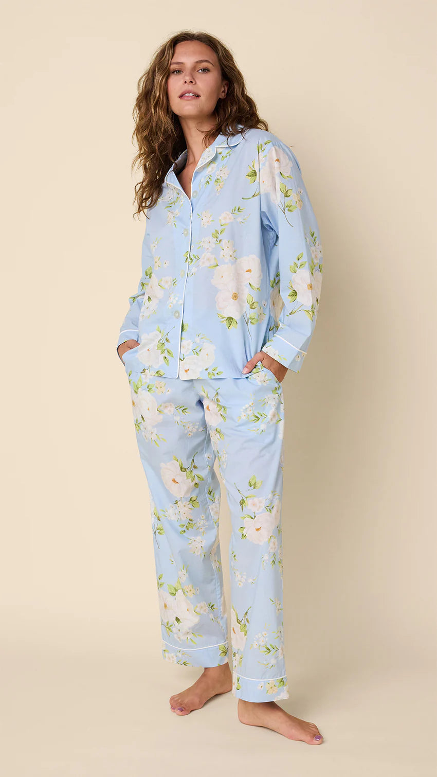 Orla Long Sleeve Cotton Pajama in Blue Flower by The Cat’s Pajamas