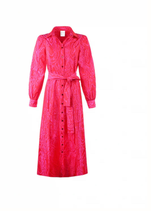 Long Carrie Dress Jacquard in Pink/Red by Finley