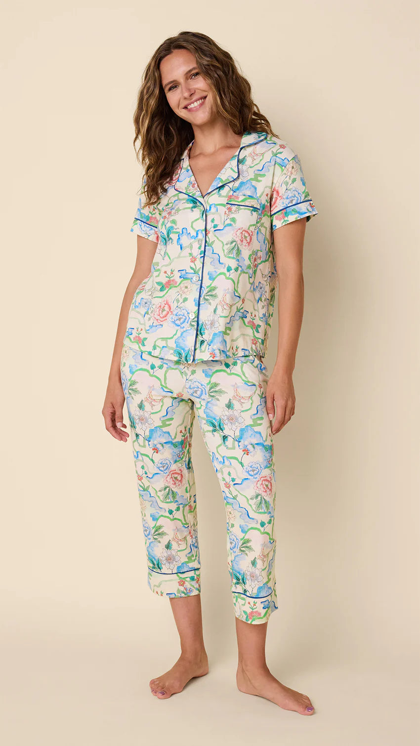 Butterfly Floral Pima Knit Capri Pajamas by Cat’s