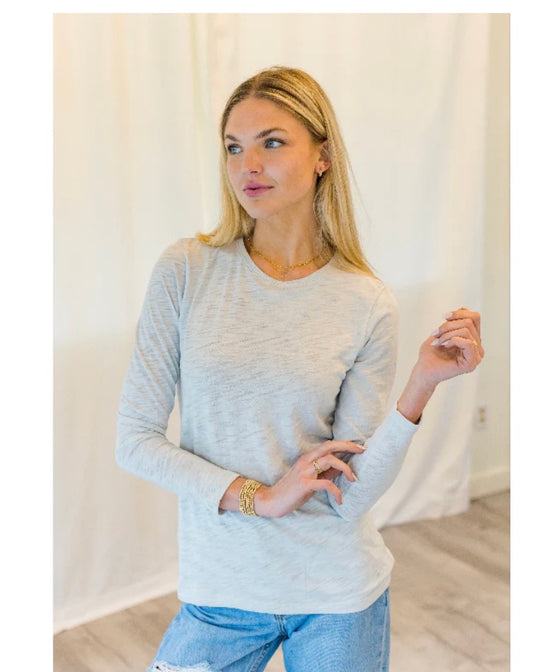 Long Sleeve CYA Crew in Pale Blue Pima Cotton Slub by Erin Gray