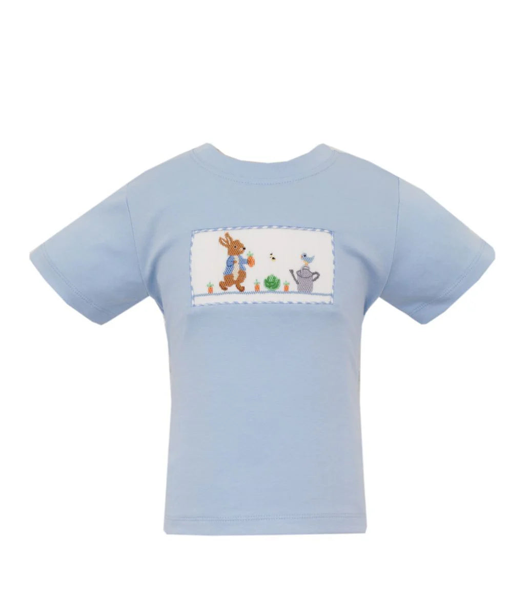 Boys Blue Knit Smocked Peter Rabbit T-Shirt by Anavini