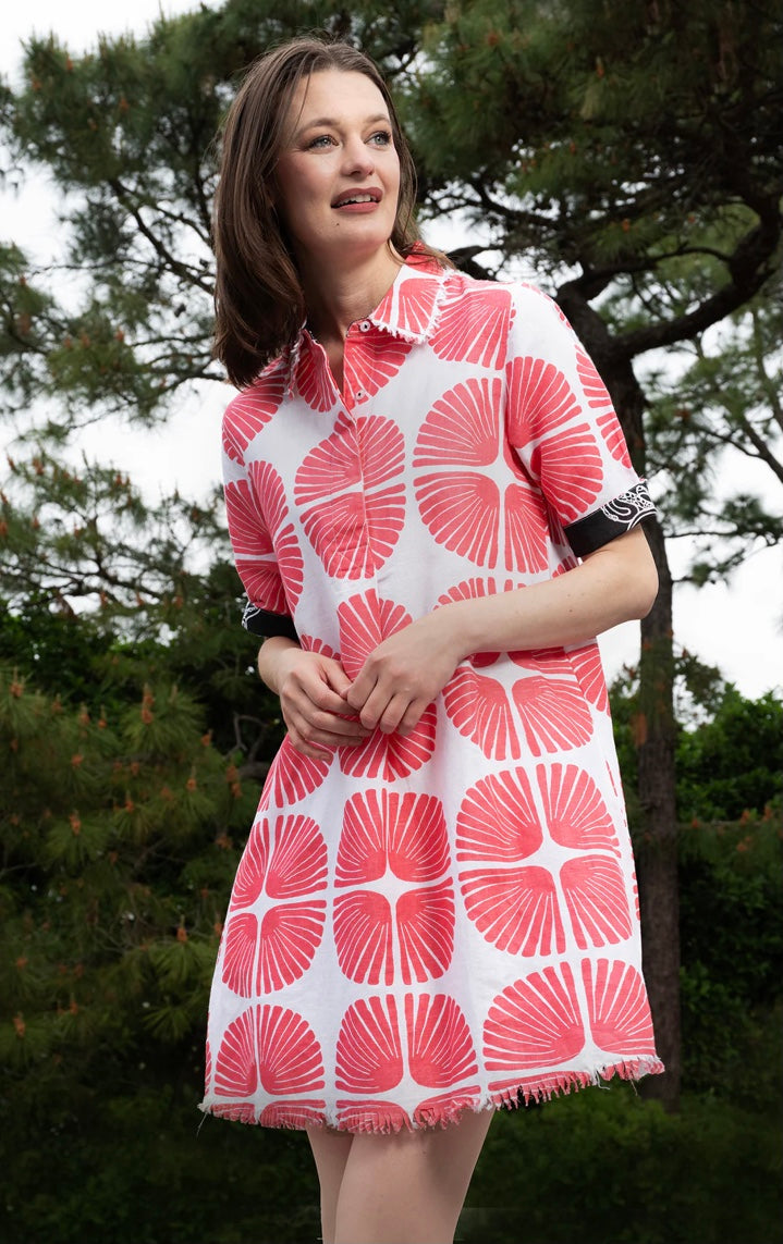 CHATHAM DRESS PINK WHITE PALM FROND by Dizzy Lizzie
