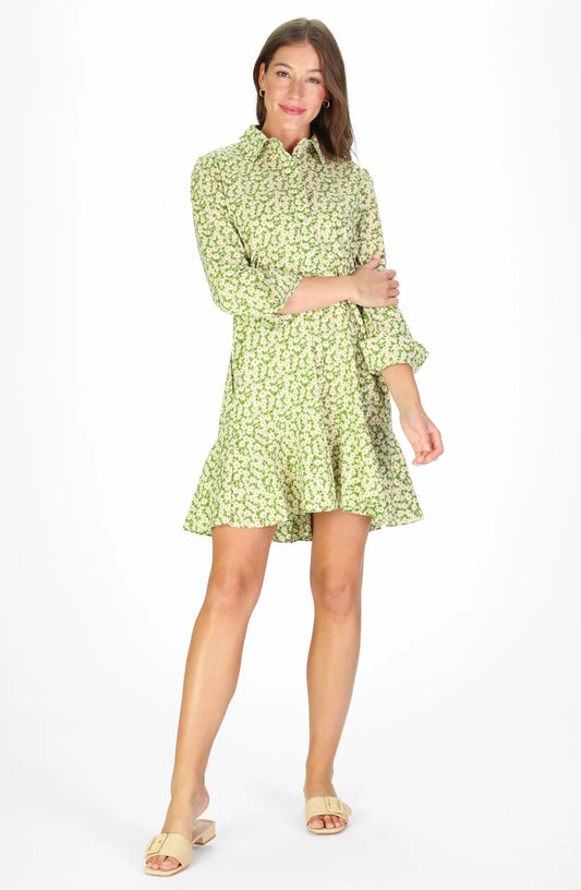 Iris Dress in Green Daises by Duffield Lane