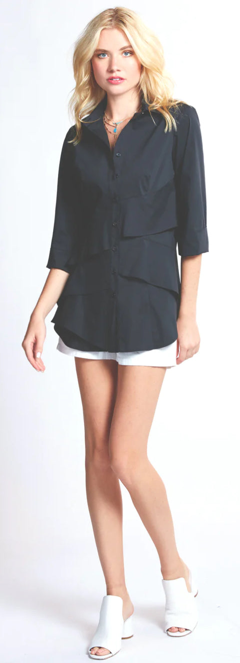 3/4 Sleeve Jenna Shirt in Black by Finley